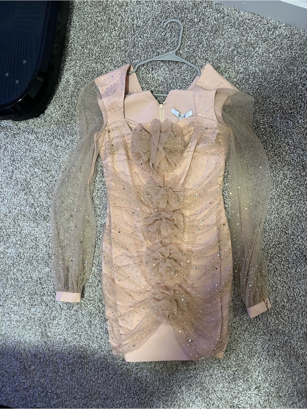 Badgley Mischka Blush Pink Tulle Ruffle Long Sleeve Mini Dress